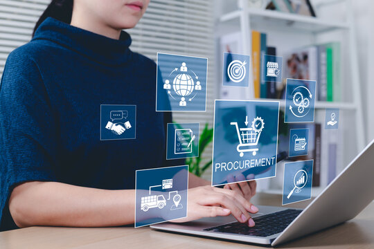 Procurement management concept. Procurement icons related to logistics, supply chain planning, and inventory management. procurement in ensuring efficient business operations. Service delivery process