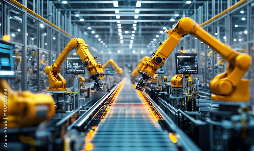 Poster automated industrial robot assembly line
