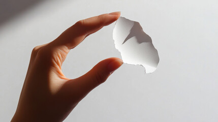 Hand holding something cut out on white background 