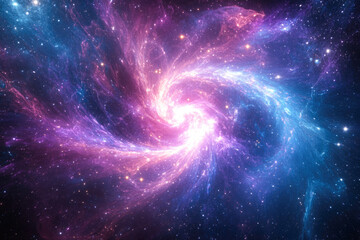 Obraz premium Vibrant cosmic spiral galaxy with dazzling pink and blue stellar clouds