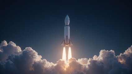Sleek metallic rocket launching into space symbolizing ambition and breakthroughs