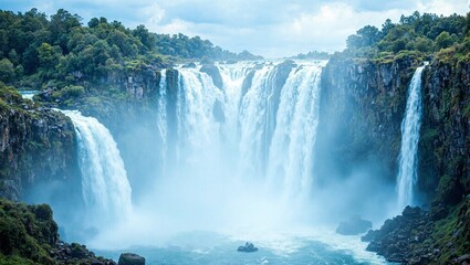 Fototapeta premium Dynamic waterfall cascading into canyon exuding power and force