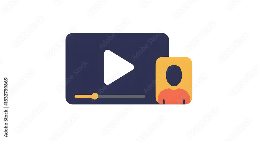 Poster simple graphic with a player screen icon and a person icon on a black background