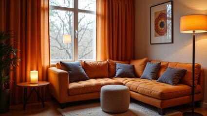 Elegant and Minimalist Living Room with Orange Accents