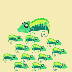 Naklejka premium Stylized colored hameleons. Hand drawn.