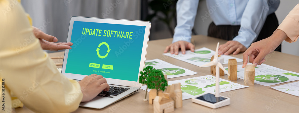 Poster software update on computer for brisk version of device software upgrade