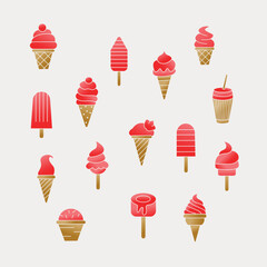 Strawberry Ice Cream Icons, ice cream icons, frozen food