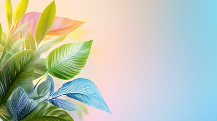Vibrant Tropical Leaves with Soft Background in Pastel Colors