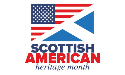 Scottish American Heritage Month. Scotland and United States flag. Scotland blue color. Happy holiday celebrate in April. Culture month. Patriotic design. Poster, card, banner, template. Vector art