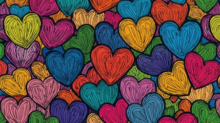 Colorful Hand Drawn Hearts Seamless Pattern Romantic Love Valentine s Day Background Texture