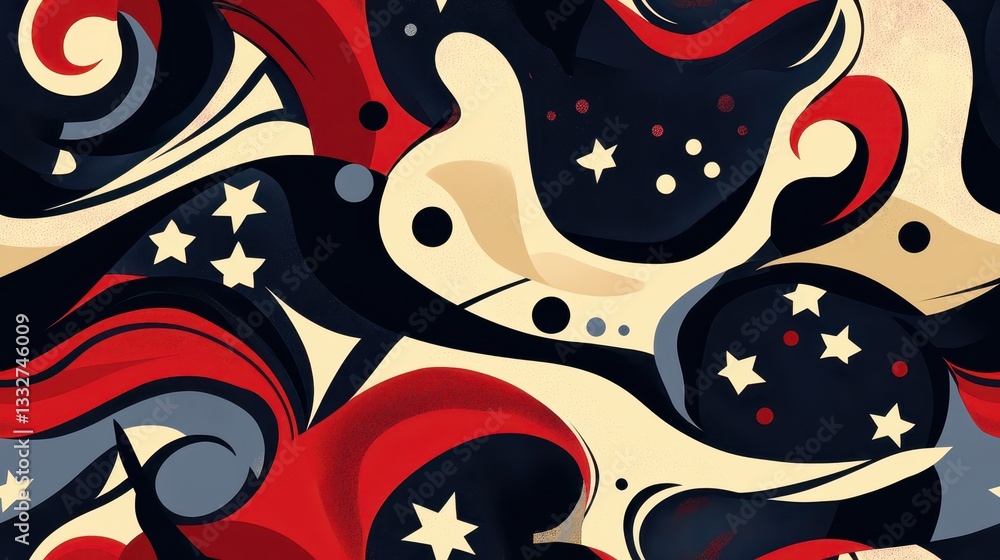 Poster seamless pattern design featuring iconic elements in a stylized usa theme with bold colors and abstr