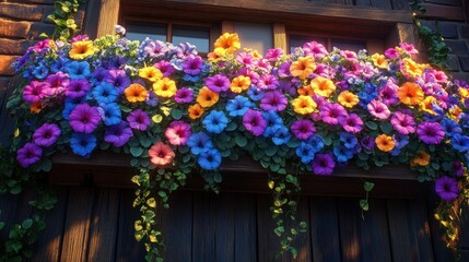 Vibrant flower box overflowing with blossoms