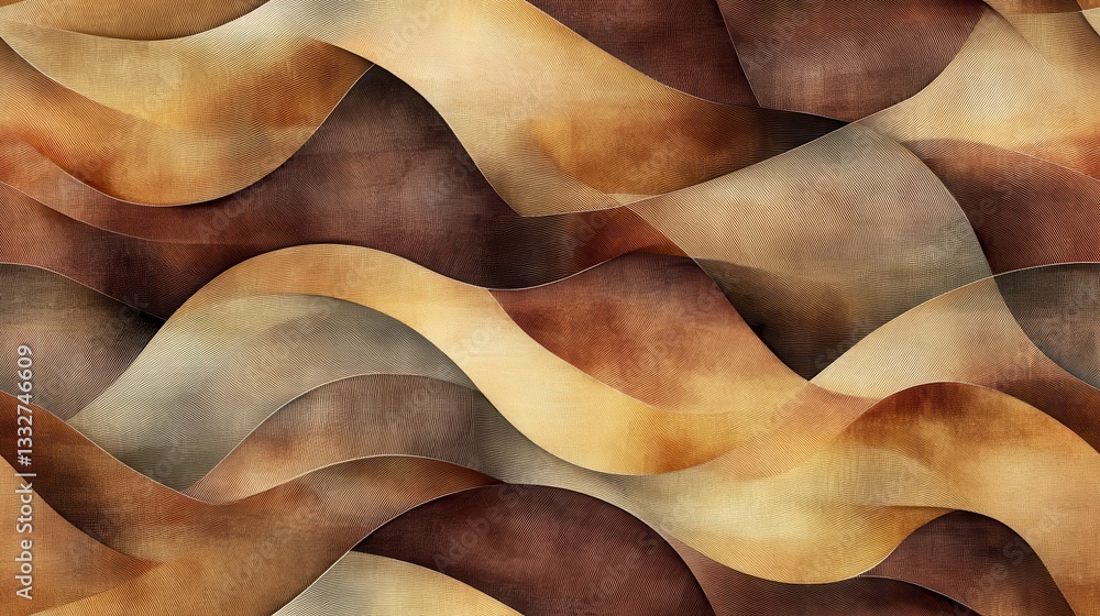 Poster seamless interwoven pattern of flowing ribbons in warm earthy tones creating a harmonious visual exp