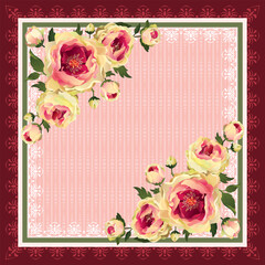 Scarf design with pink baroque roses elements.