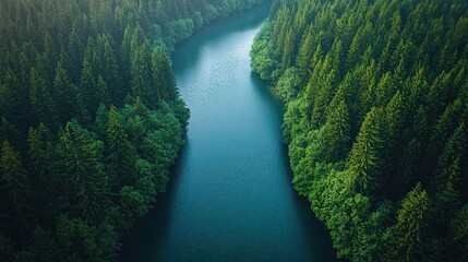 Aerial view of a beautiful river winding through an American National Forest - Image 6 of 12 - 5824 x 3264 19MP - created by AI