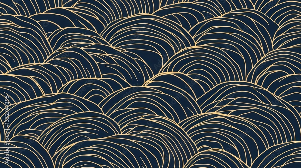 Aufkleber minimalist seamless seigaiha pattern featuring elegant wave lines on dark background for modern desi