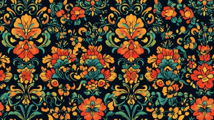 Vibrant Seamless Peranakan Tile Pattern Featuring Floral Designs and Bold Colors Perfect for Textiles and Home Decor
