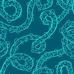 Abstract Seamless Pattern with Wavy Lines and Bubble Circles for Background Design, Blue, Sea colors 