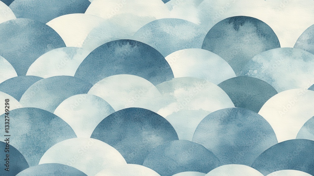 Poster elegant seamless pattern featuring repeating seigaiha waves and arcs in soft blue tones for textile 