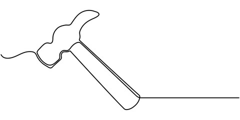 Continuous one line drawing of hammer carpentry equipment. Hammers in single line draw illustration. Editable stroke, Hammer outline modern illustration. Continuous one line drawing, 