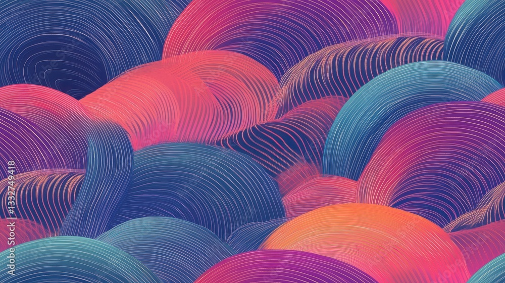 Poster seamless repeating seigaiha wave pattern with colorful arcs in various shades for modern design appl