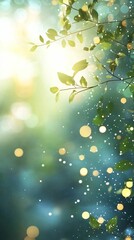 Obraz premium Soft Light and Sparkles Through Green Leaves in a Serene Nature Scene