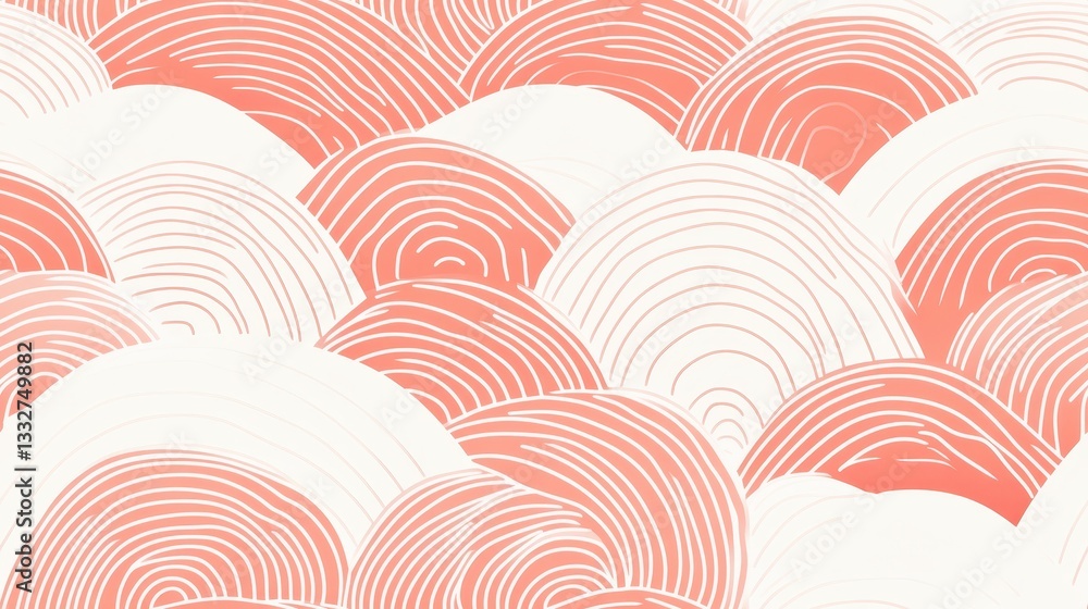 Aufkleber seamless seigaiha wave pattern in soft coral and cream color palette for sophisticated geometric des