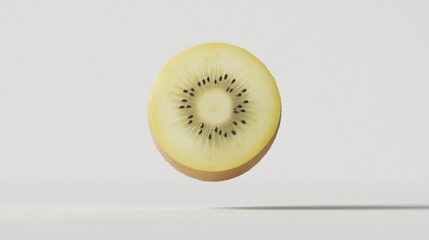 Golden Kiwi Slice Levitation, Studio Shot, White Background, Food Photography