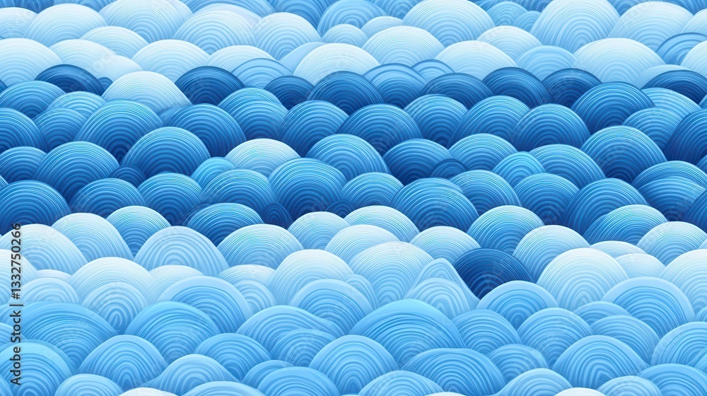 Poster seamless seigaiha pattern of waves in gradient blue tones for backgrounds and design elements, low r