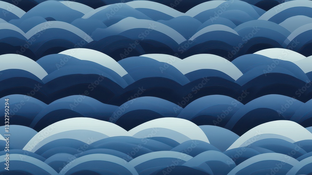 Poster seamless pattern of seigaiha waves with gradient shades of blue and white for background use in crea