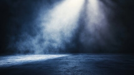 Dark Moody Atmosphere: Blue-Toned Spotlight on Foggy Ground