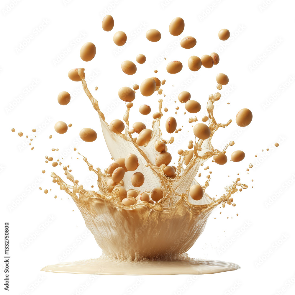 Poster soybeans splash dramatically in midair creating a lively splash effect against a transparent backdro