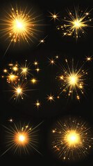 Naklejka premium Brilliant golden sparkling light bursts on black background