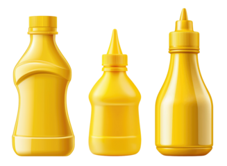 Collection of yellow spice bottles on transparent background