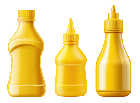 Collection of yellow spice bottles on transparent background