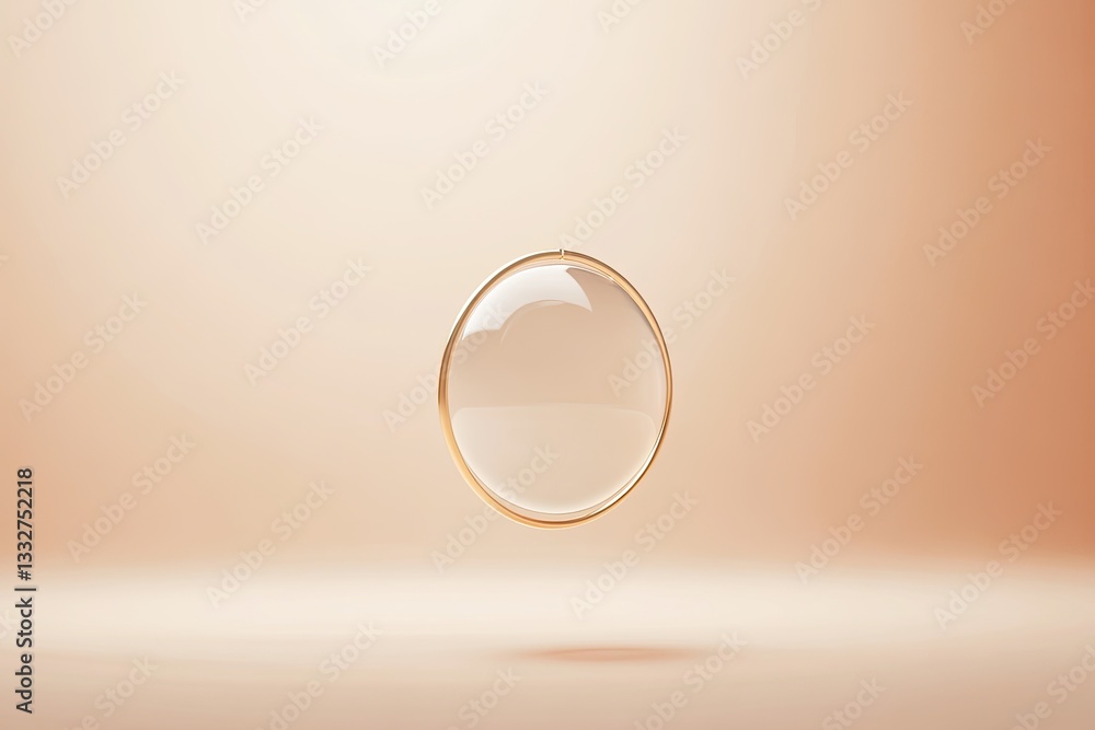 Poster surreal 3d visualization of gold bracelet encircling floating sphere of light surrounded by soft gra