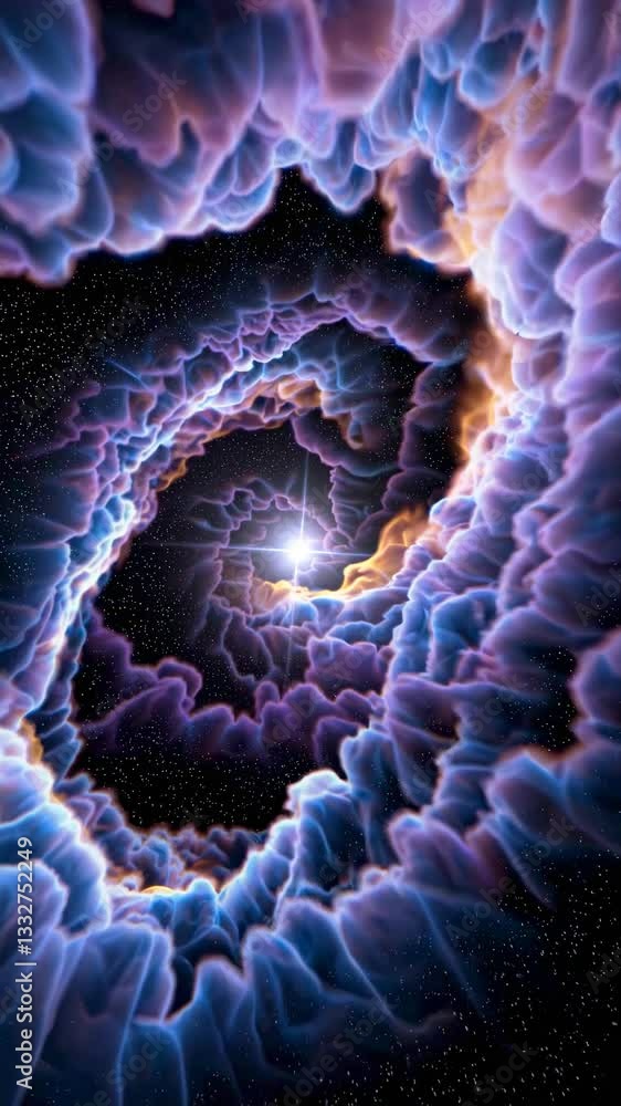Poster cosmic spiral portal. ethereal energy vortex with luminescent center. seamless vertical loop with or