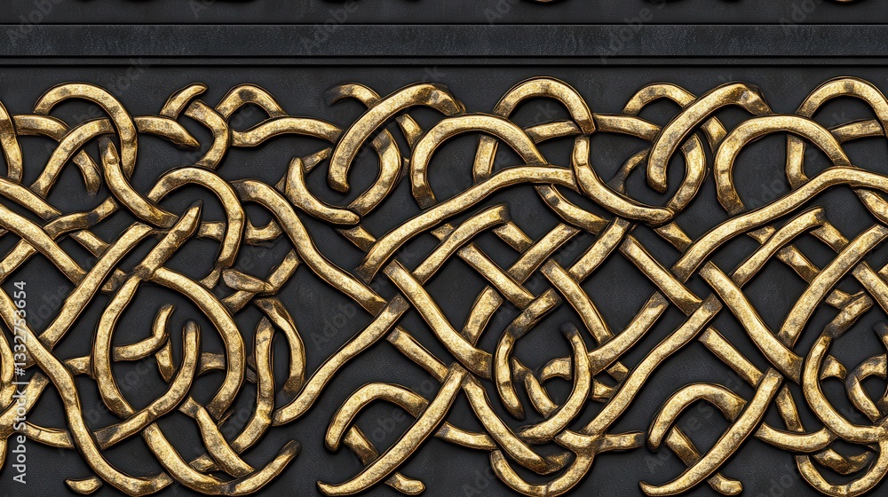 Poster intricate and seamless thai inspired pattern with golden rod elements and low resolution for textura