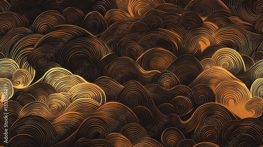 Poster seamless thai wave pattern with intricate gradient designs featuring flowing curves and a rich color