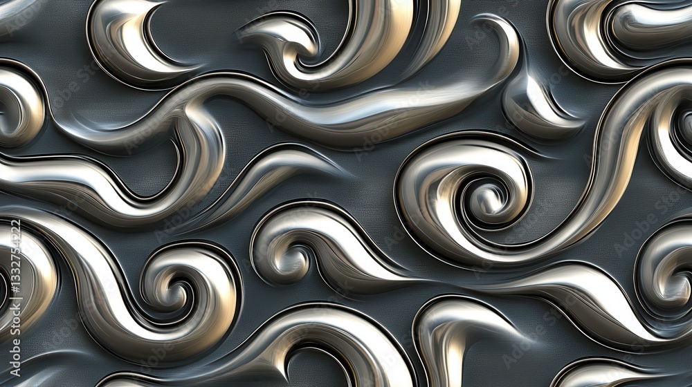 Poster elegant seamless thai wave pattern with subtle metallic finish and fluid design for backgrounds or t