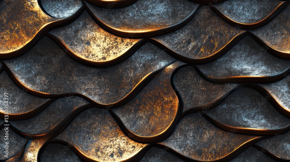 Poster high fidelity seamless pattern of thai wave design featuring subtle textures and metallic finishes f