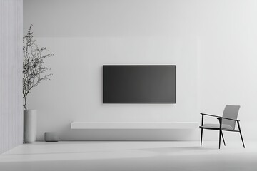 Minimalist living room interior with TV and armchair