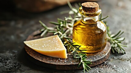 Parmesan cheese, olive oil, and rosemary.
