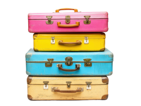 Isolated Stack of Vintage Suitcases