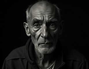 Contemplative Expression of an Elderly Man in Black and White Portrait