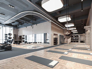 3d render of interior gym club design 