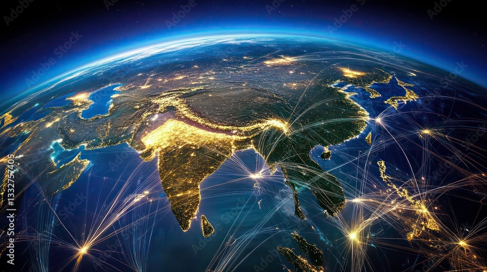 Poster digital globe with network connections representing global technology and communication