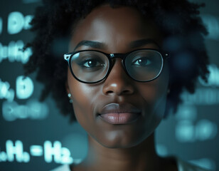 Focused Scientist Analyzing Complex Formulas on Transparent Board