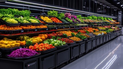Vibrant Produce Display in Modern Grocery Store