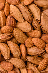Roasted or raw almond nuts in shell in bowl